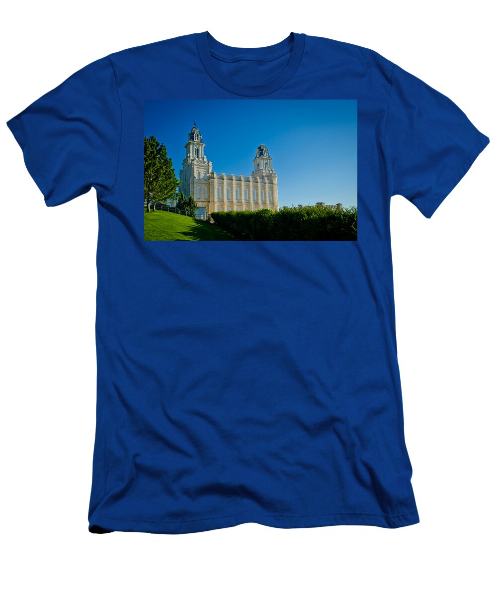 Manti Temple T-Shirt featuring the photograph Manti Temple North Hill by La Rae Roberts