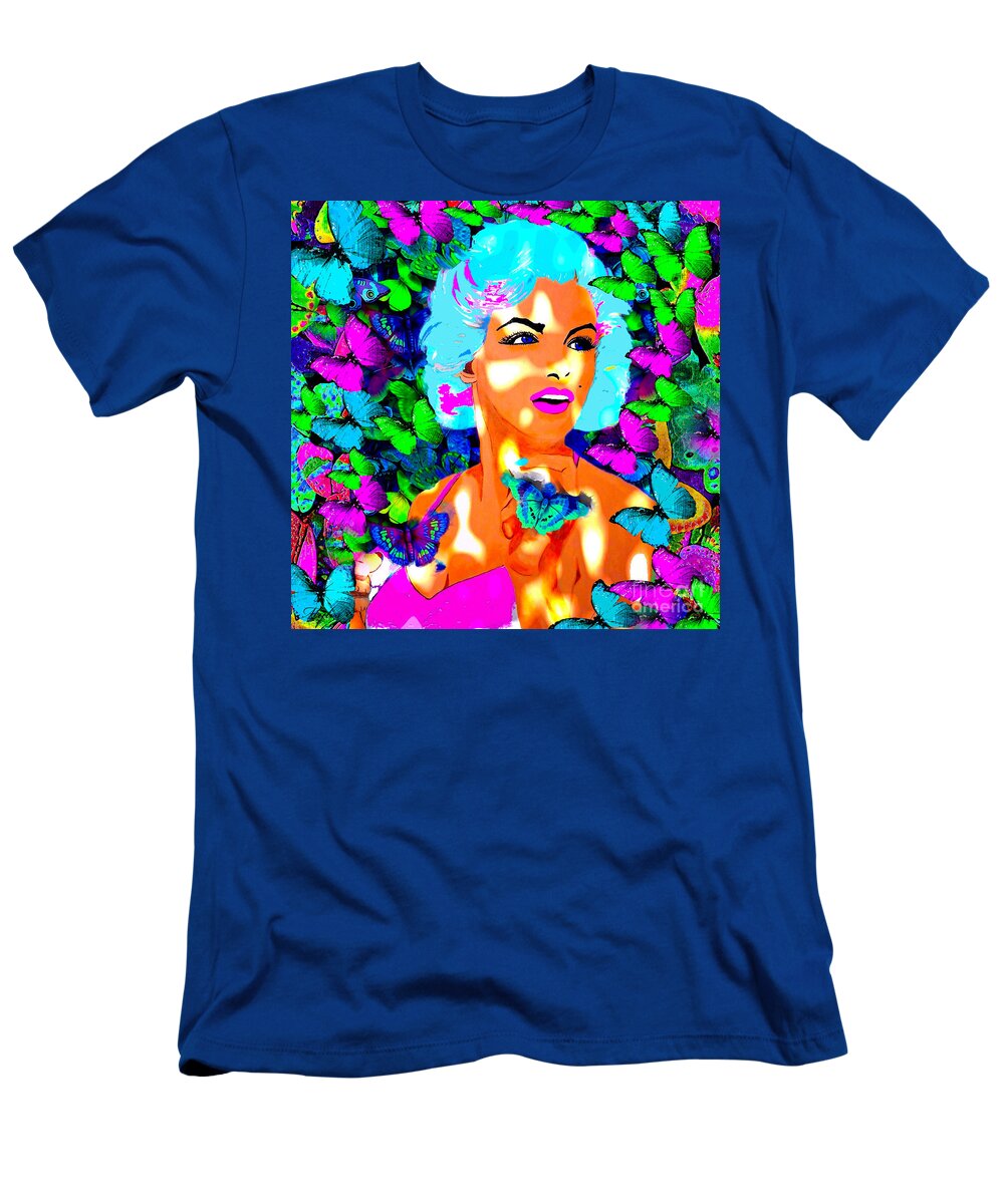 Marilyn Monroe T-Shirt featuring the painting Marilyn Monroe Light and Butterflies by Saundra Myles