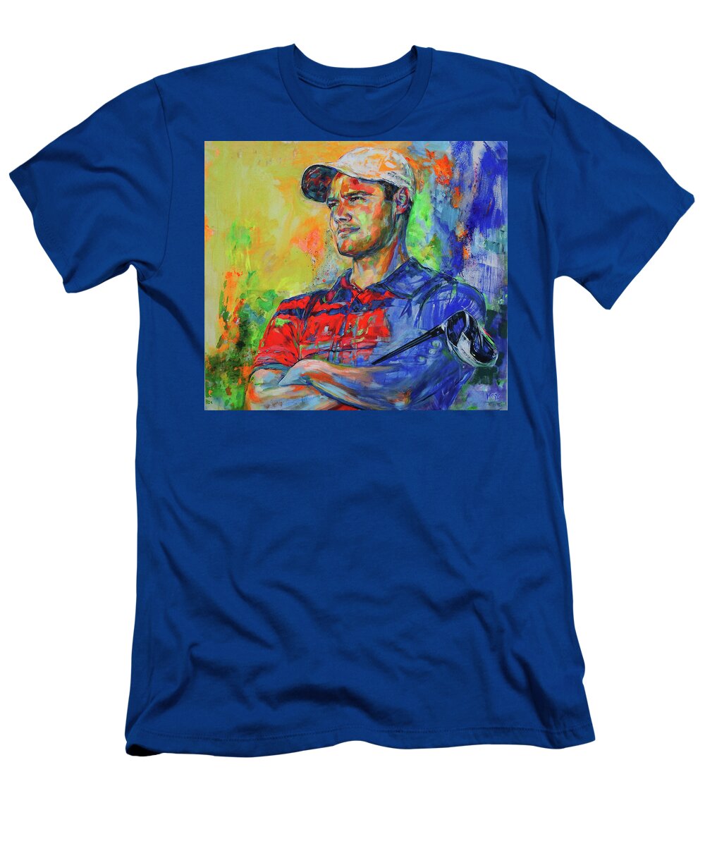 Marti Kaymer T-Shirt featuring the painting Martin Kaymer by Koro Arandia