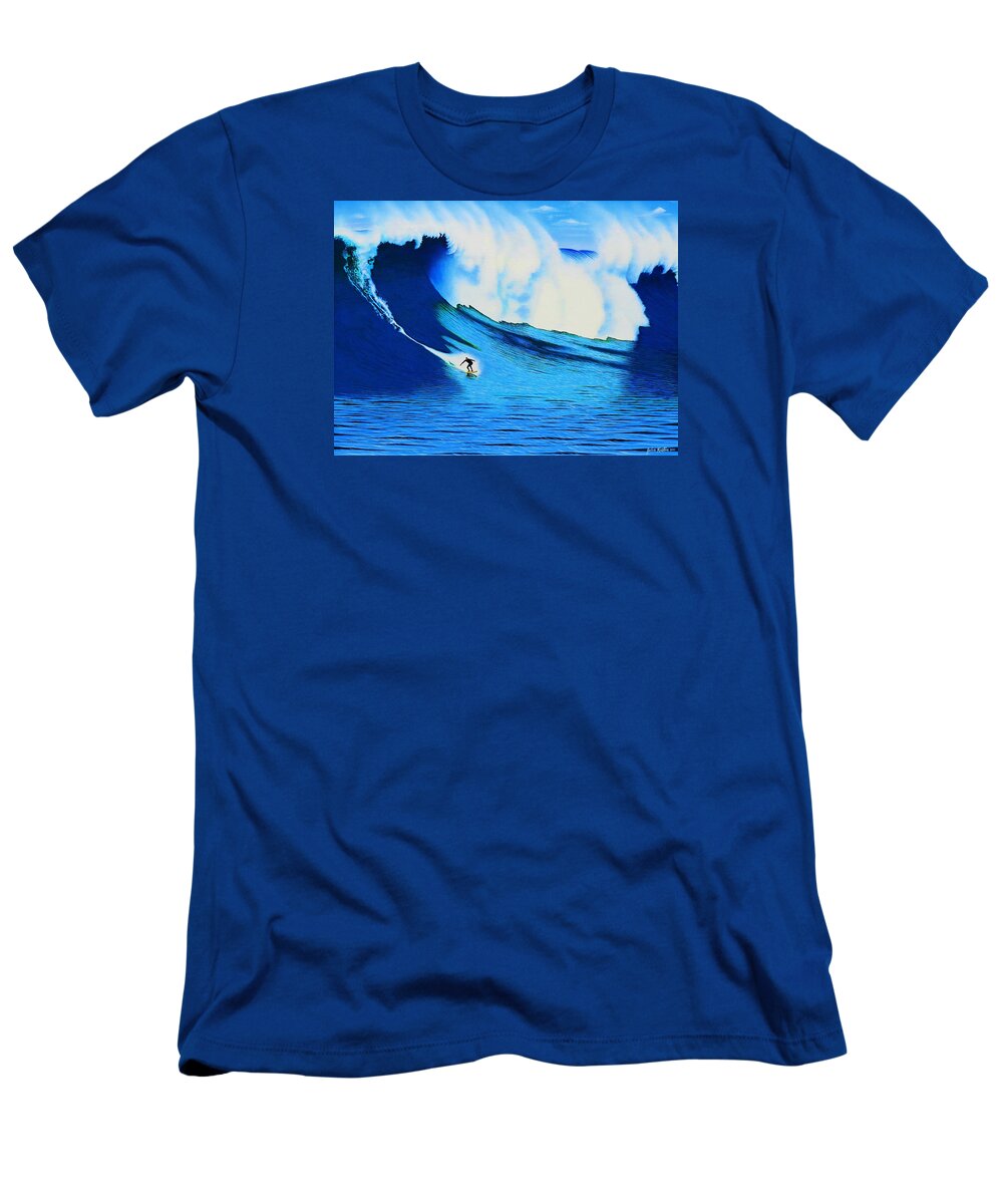 Surfing T-Shirt featuring the painting Mavericks 1999 by John Kaelin