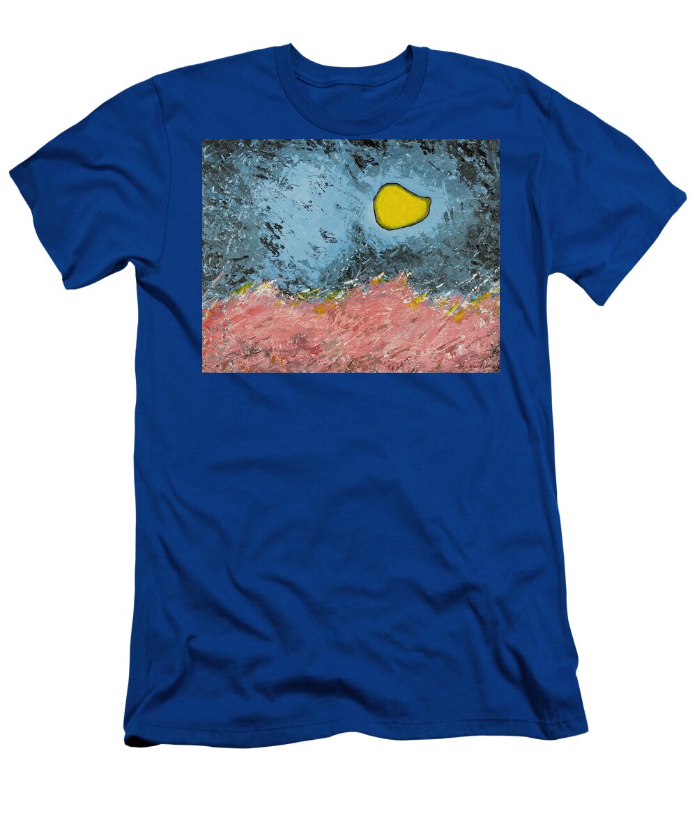 Desert Landscape T-Shirt featuring the painting Melting Moon Over Drifting Sand Dunes by Ben and Raisa Gertsberg