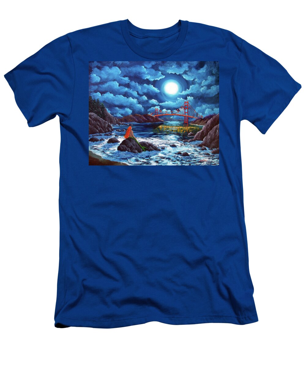 Painting T-Shirt featuring the painting Mermaid at the Golden Gate Bridge by Laura Iverson