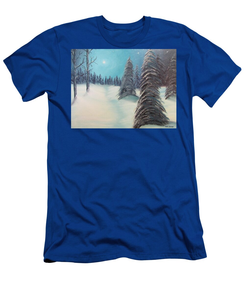 Night Time T-Shirt featuring the painting Midnight Silence by Thomas Janos