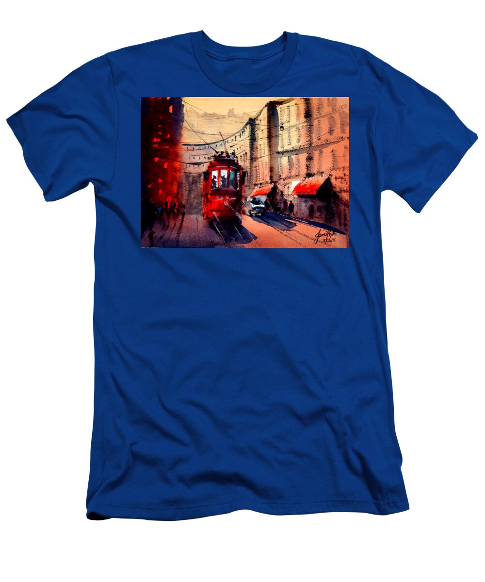 Milan T-Shirt featuring the painting Milan Tram 2 by James Nyika