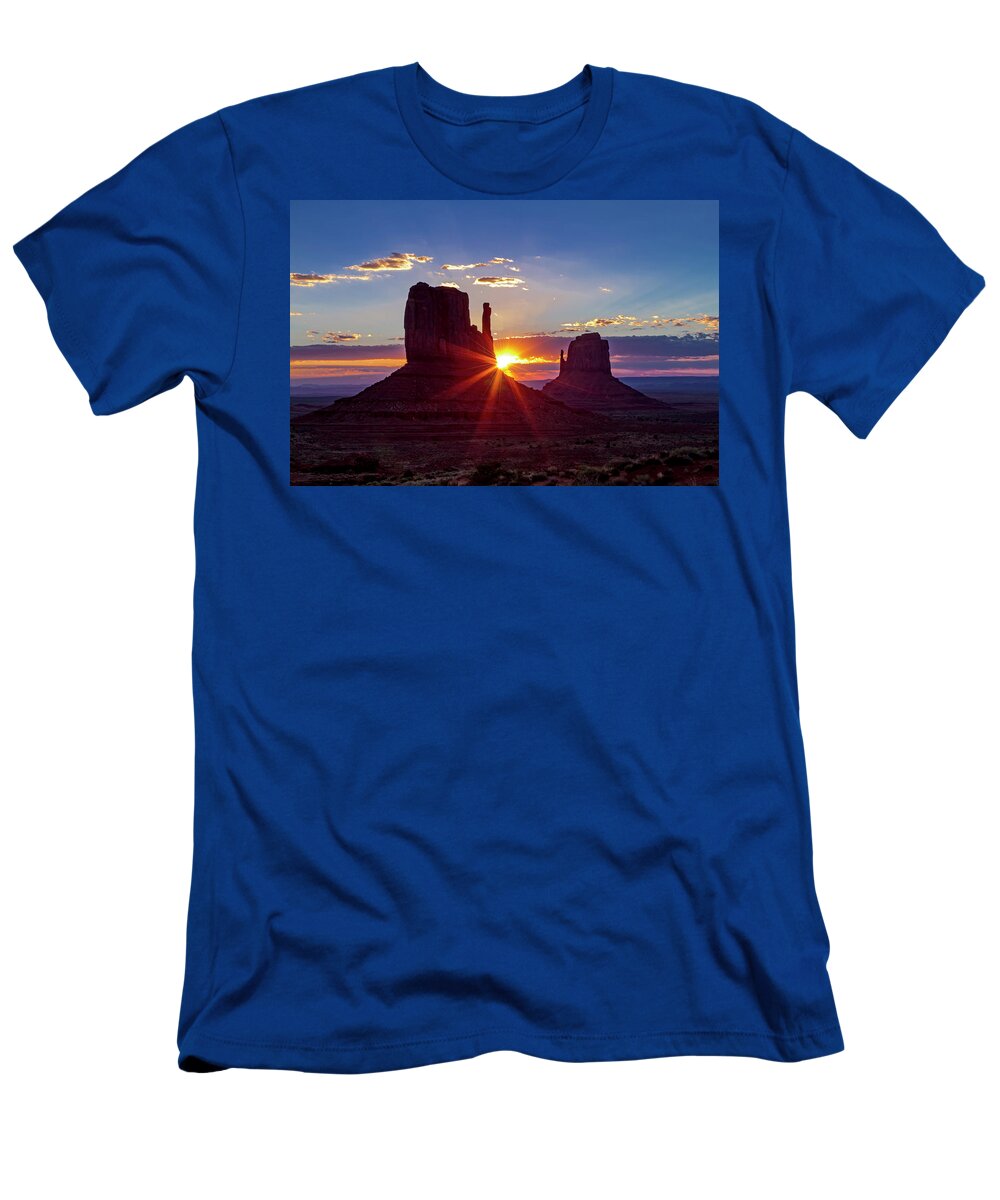 America T-Shirt featuring the photograph Monument Valley Sunrise by Teri Virbickis