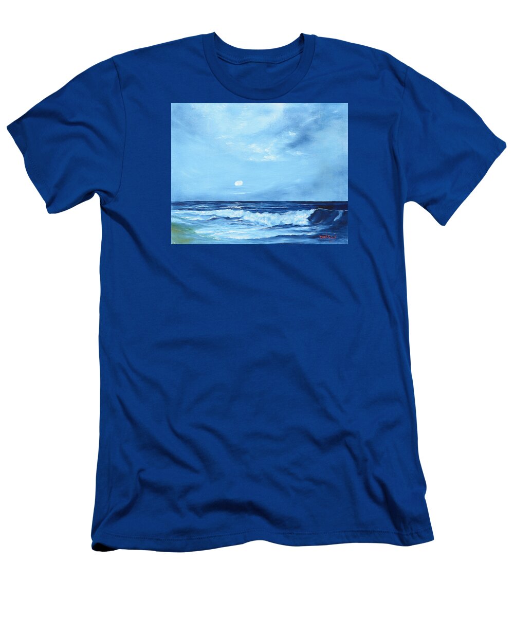 Moon Light Wave T-Shirt featuring the painting Moon Light Night Wave by Lloyd Dobson