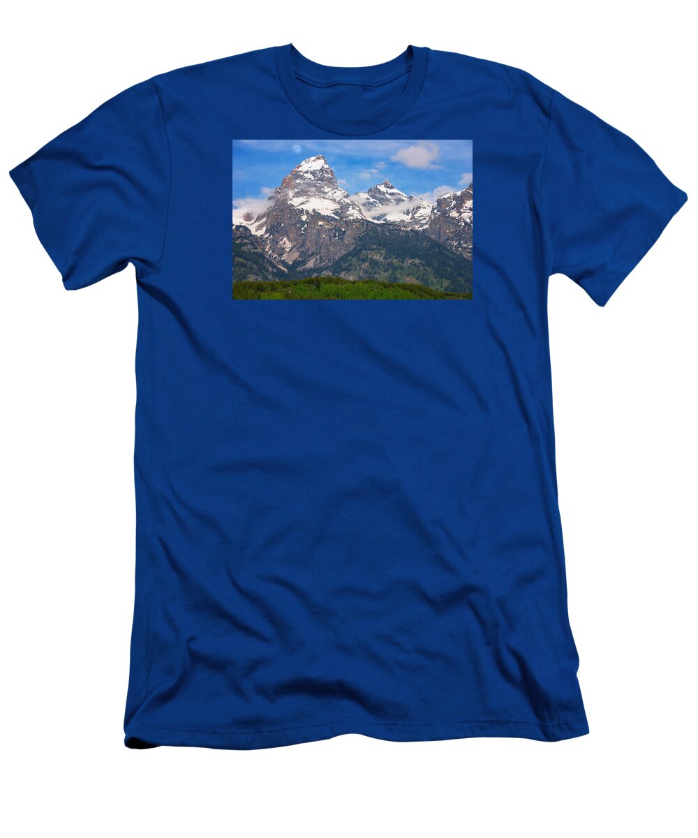Moon T-Shirt featuring the photograph Moon Over the Tetons by Darren White