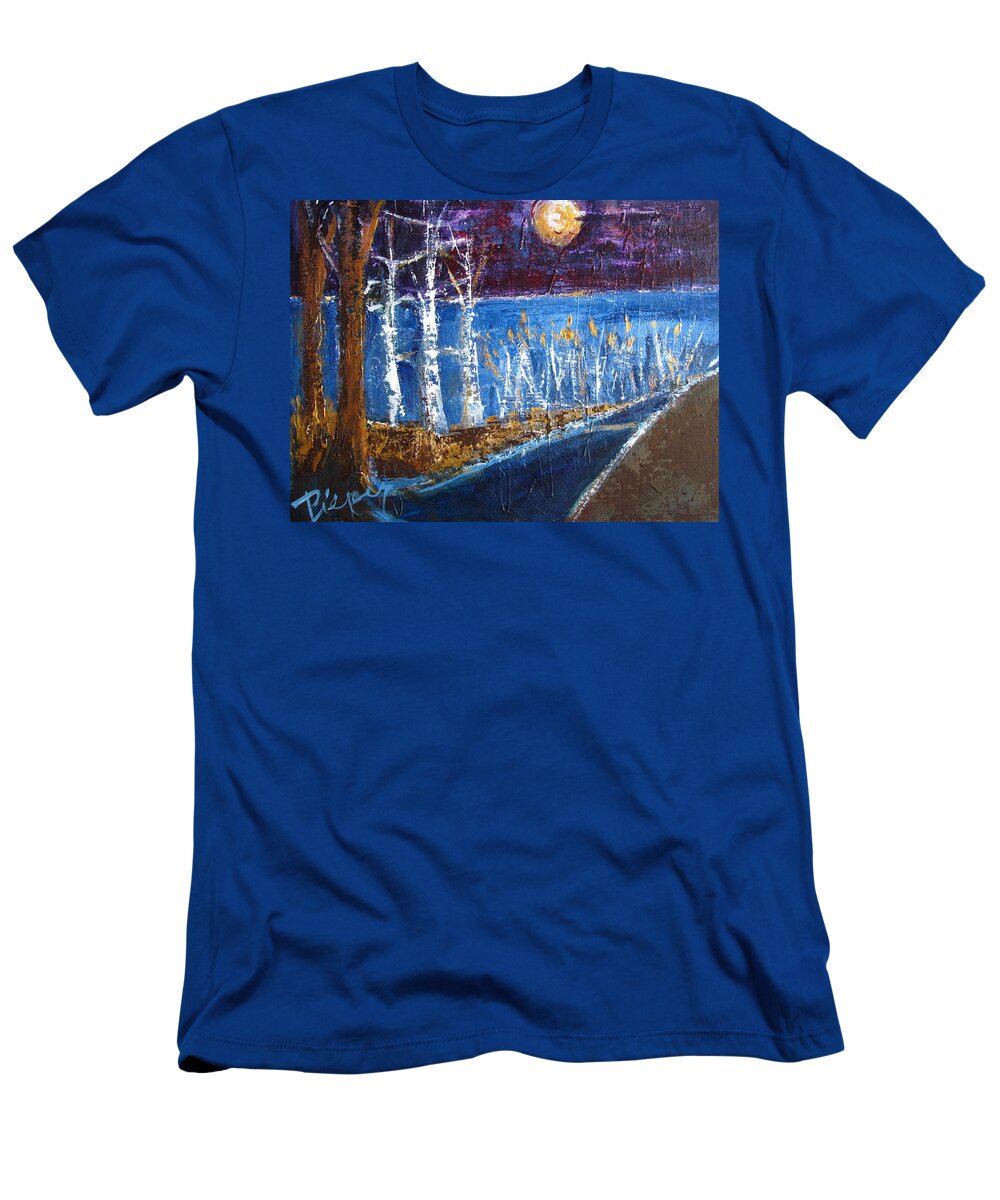 Purple Moon Over Water T-Shirt featuring the painting Moonlight on Path to Beach by Betty Pieper