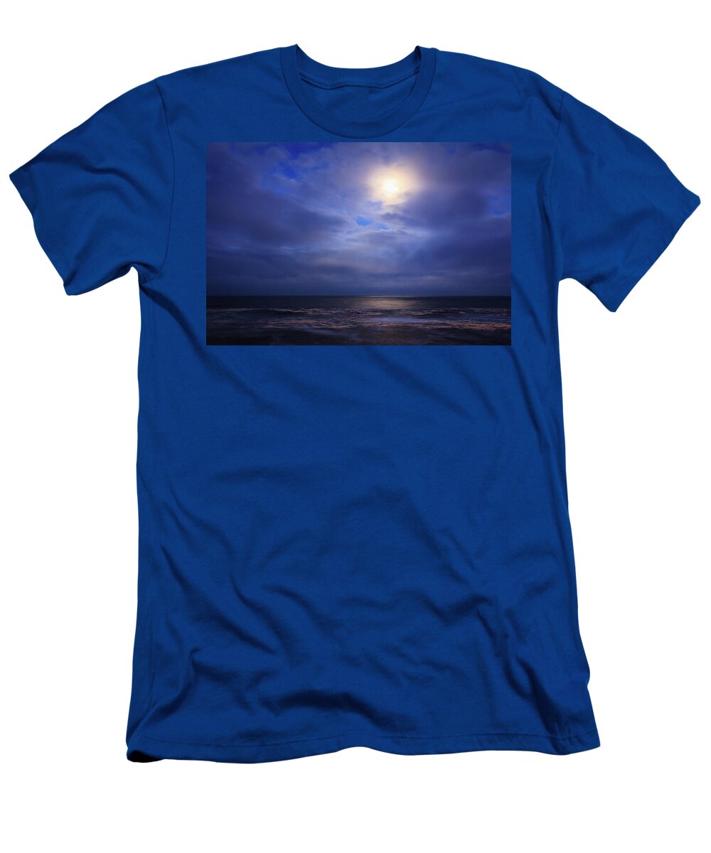 Cape Hatteras T-Shirt featuring the photograph Moonlight on the Ocean at Hatteras by Joni Eskridge