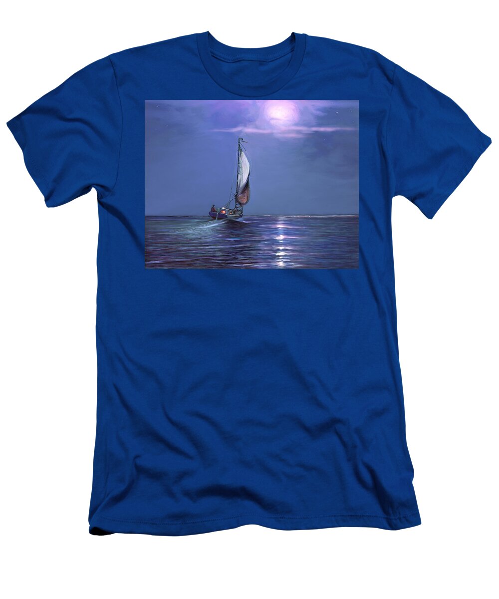 Sailing T-Shirt featuring the painting Moonlight Sailing by David Van Hulst