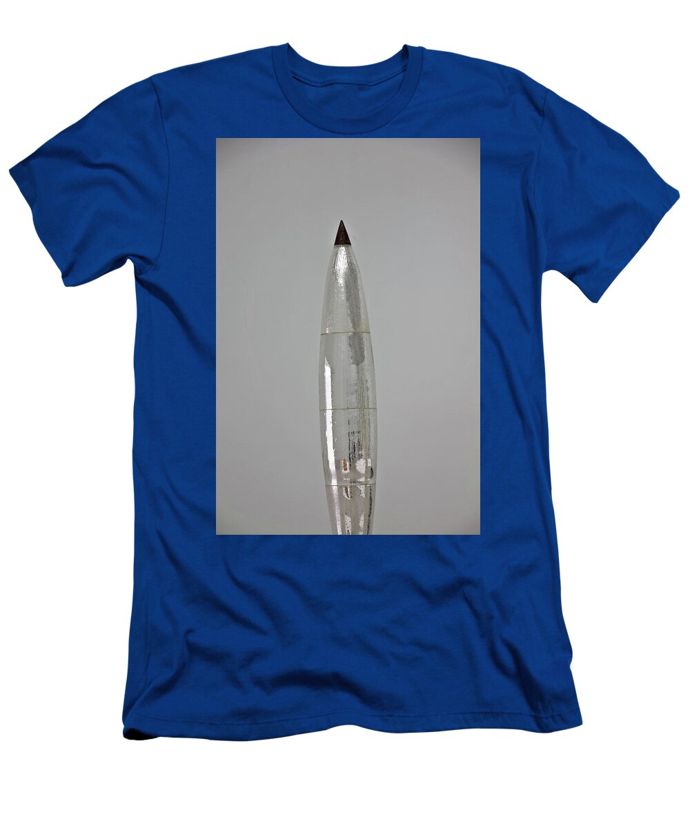 Mostly Black And White Silver Rocket Suppository Gray Background Black Tipped T-Shirt featuring the photograph Mostly Black and White Silver Rocket Suppository Gray background Black Tipped 2 8282017 by David Frederick