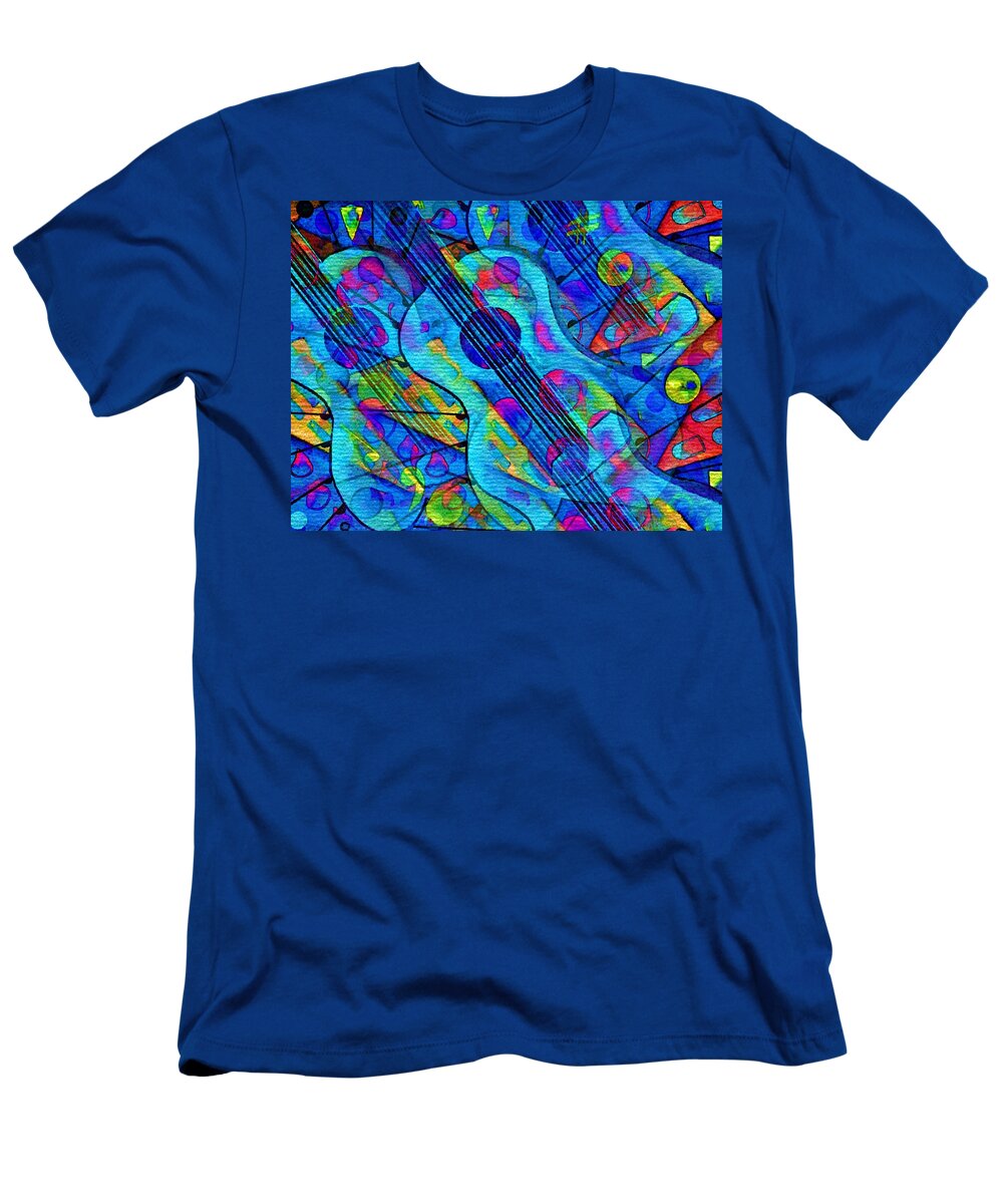 Abstract Blue Guitar Music T-Shirt featuring the pastel Musical Energy in the Universe-Abstract Blue Guitar by Laurie's Intuitive