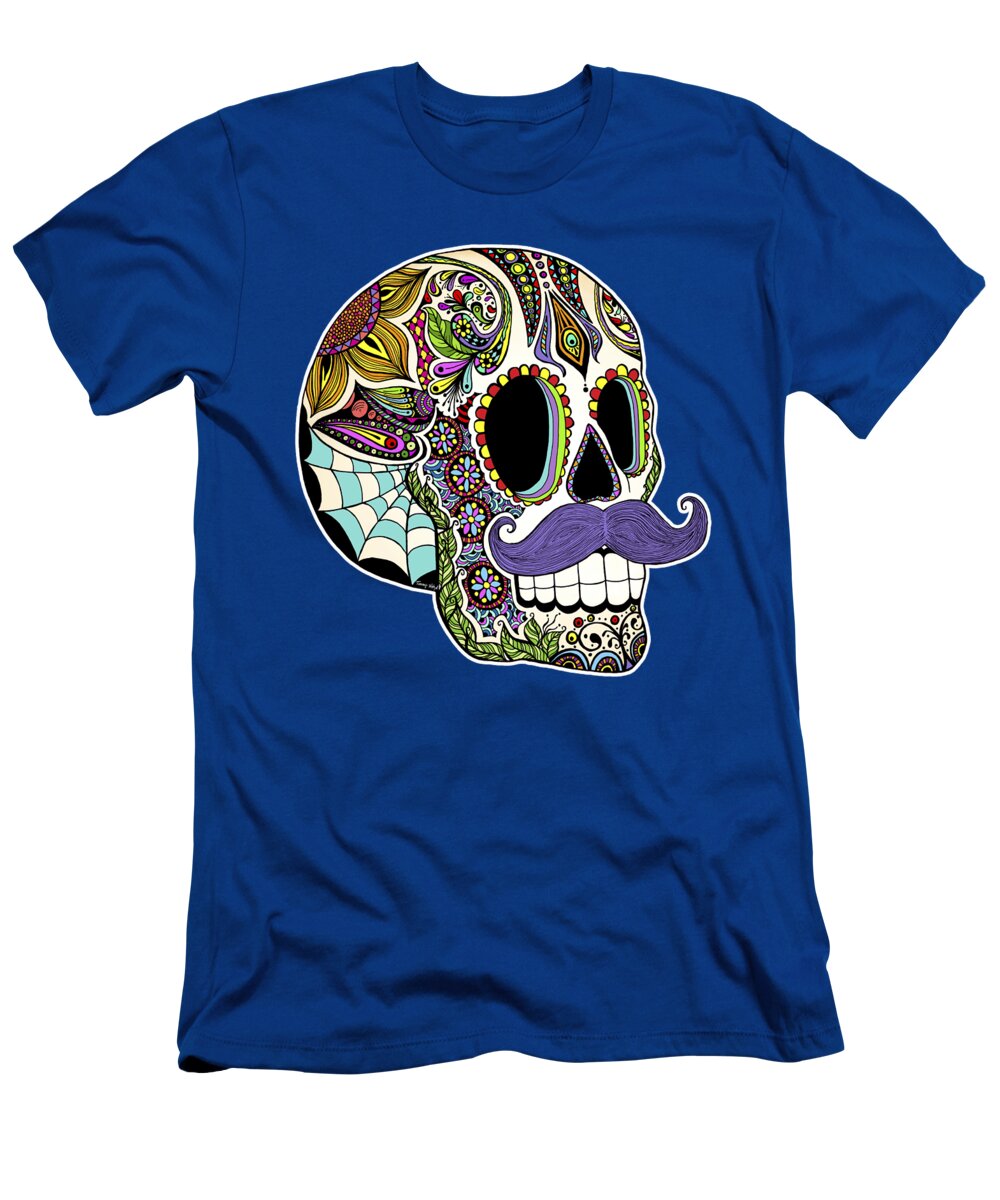 Sugar Skull T-Shirt featuring the digital art Mustache Sugar Skull by Tammy Wetzel