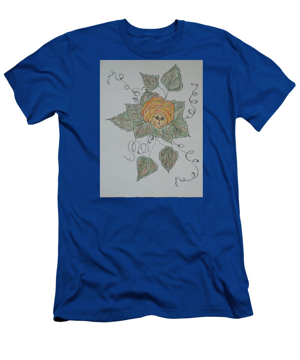 Abstract Roses Whimsical Fun Family Green Rose Yellow Rose Green Brown Orange T-Shirt featuring the drawing Nana Rose Is Here by Sharyn Winters