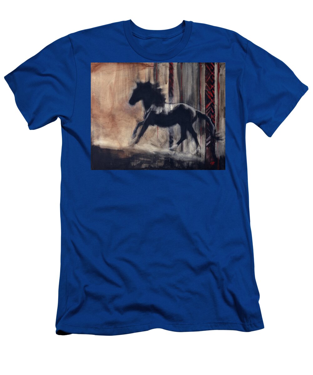 Black Horse T-Shirt featuring the painting Nativo by Shaila Yovan Tenorio