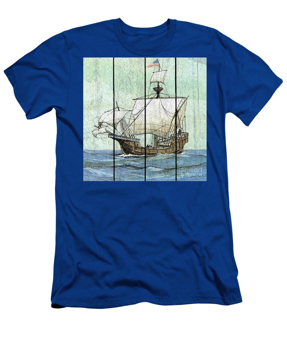 Ship T-Shirt featuring the painting Nautical Ships-A by Jean Plout