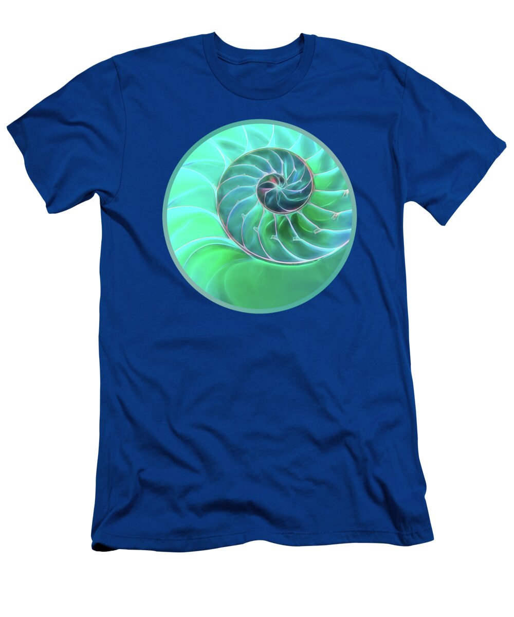 Nautilus Shell T-Shirt featuring the photograph Nautilus Aqua Spiral by Gill Billington