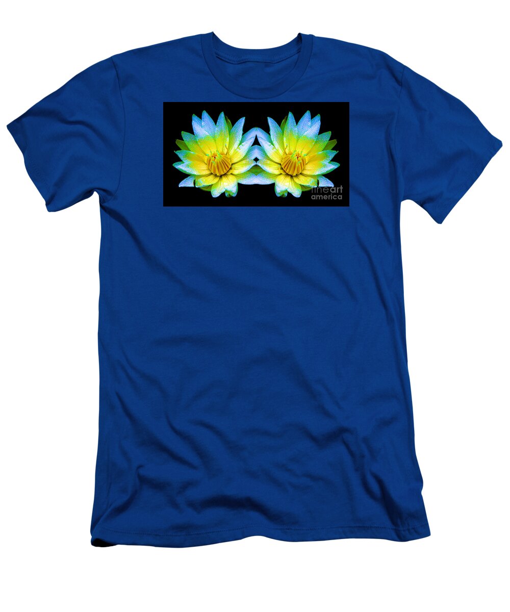 Waterlily T-Shirt featuring the photograph Neon Glow Mirrored Water Lilies by Rose Santuci-Sofranko