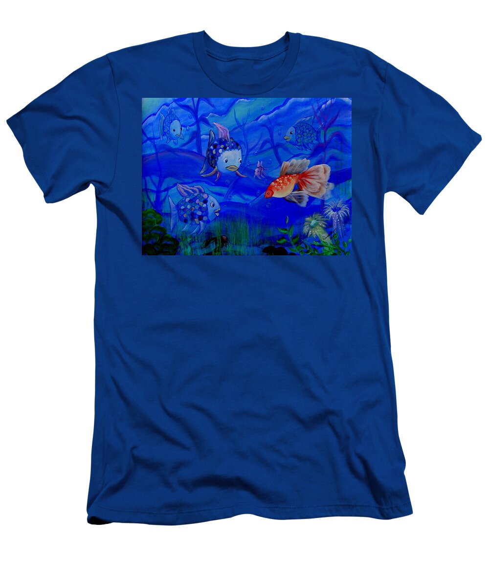 Fish T-Shirt featuring the painting New Kid in Town by Quwatha Valentine