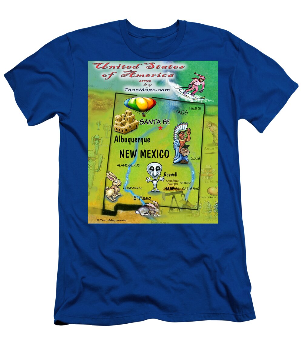New Mexico T-Shirt featuring the digital art New Mexico Fun Map by Kevin Middleton
