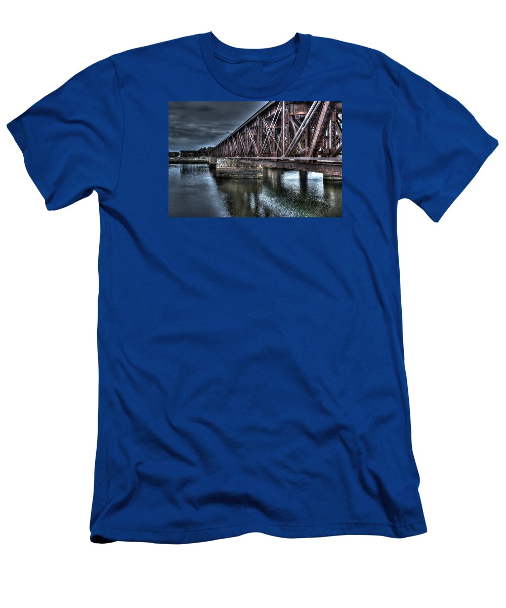 Train T-Shirt featuring the photograph Newburyport Train Trestle creative by Matt Swinden