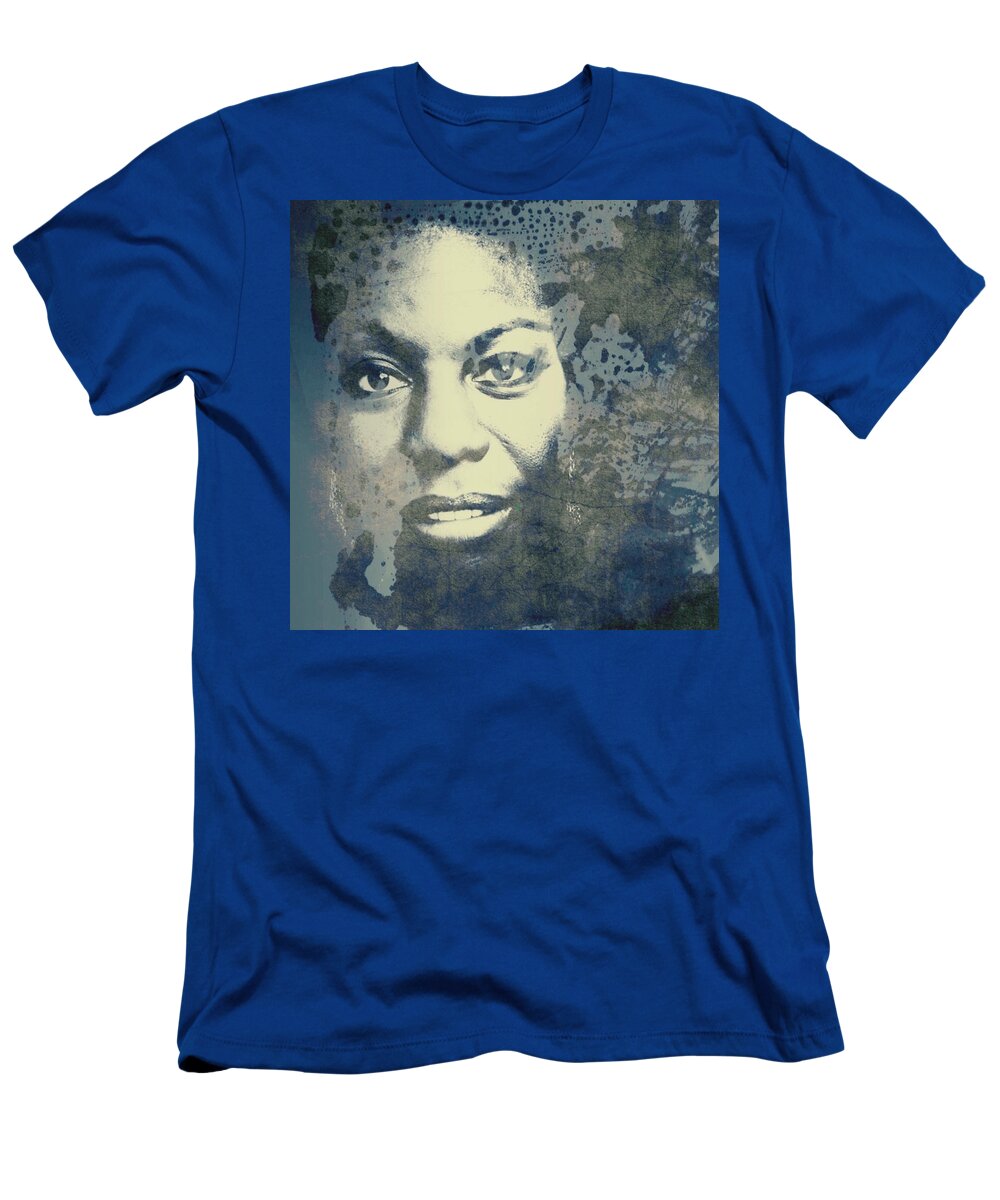Nina Simone T-Shirt featuring the mixed media Nina Simone - Here Comes The Sun by Paul Lovering