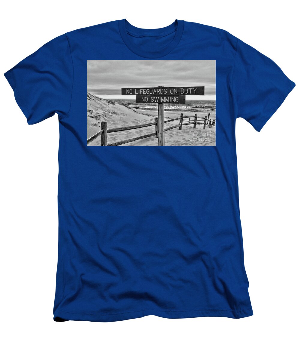 Paul Ward T-Shirt featuring the photograph No Lifeguards on Duty black and white by Paul Ward