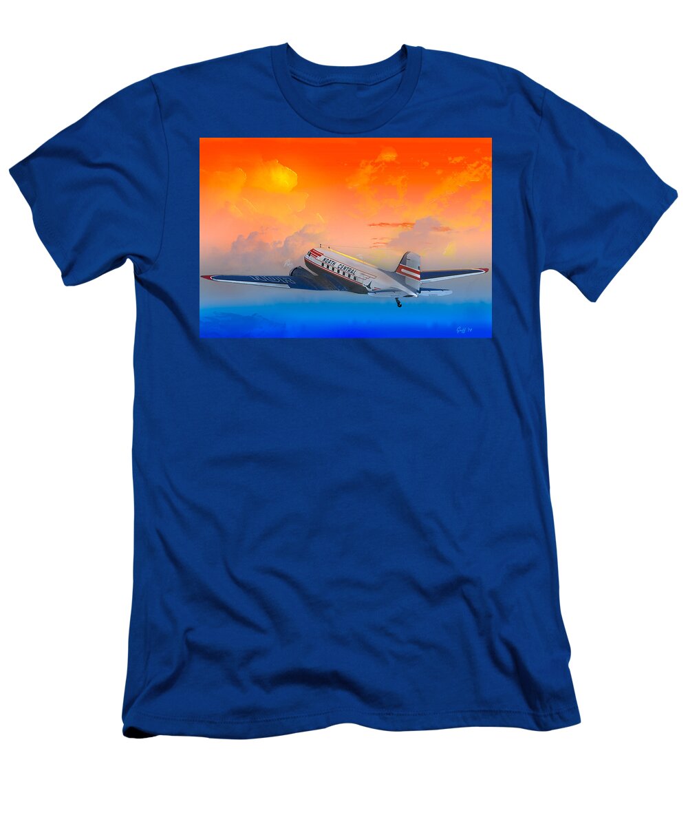 Airlines T-Shirt featuring the digital art North Central DC-3 at Sunrise by J Griff Griffin