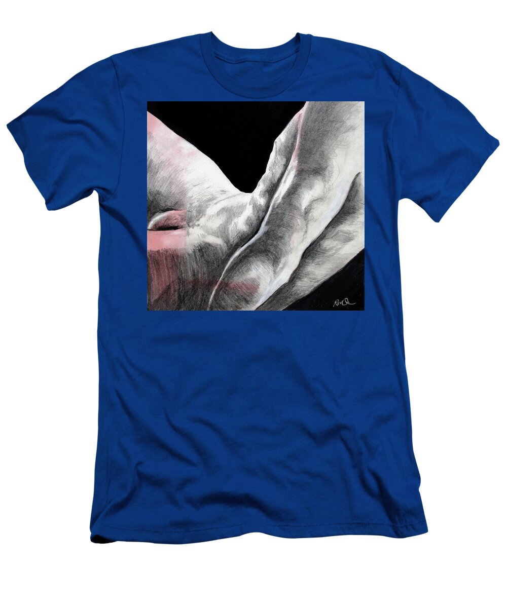 Nude Figure T-Shirt featuring the drawing Nude Male Composition by Rene Capone