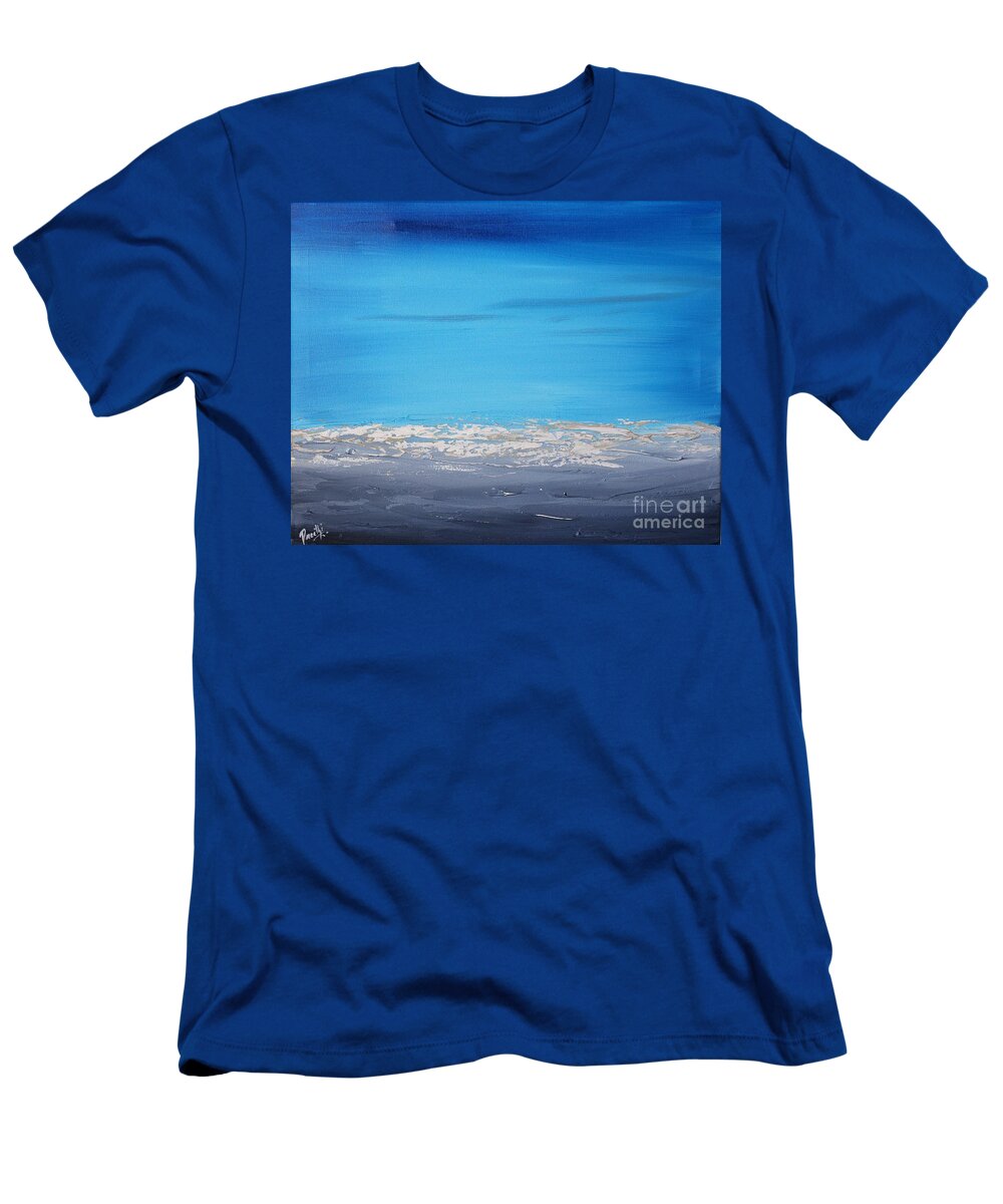 Blue T-Shirt featuring the painting Ocean Blue 3 by Preethi Mathialagan