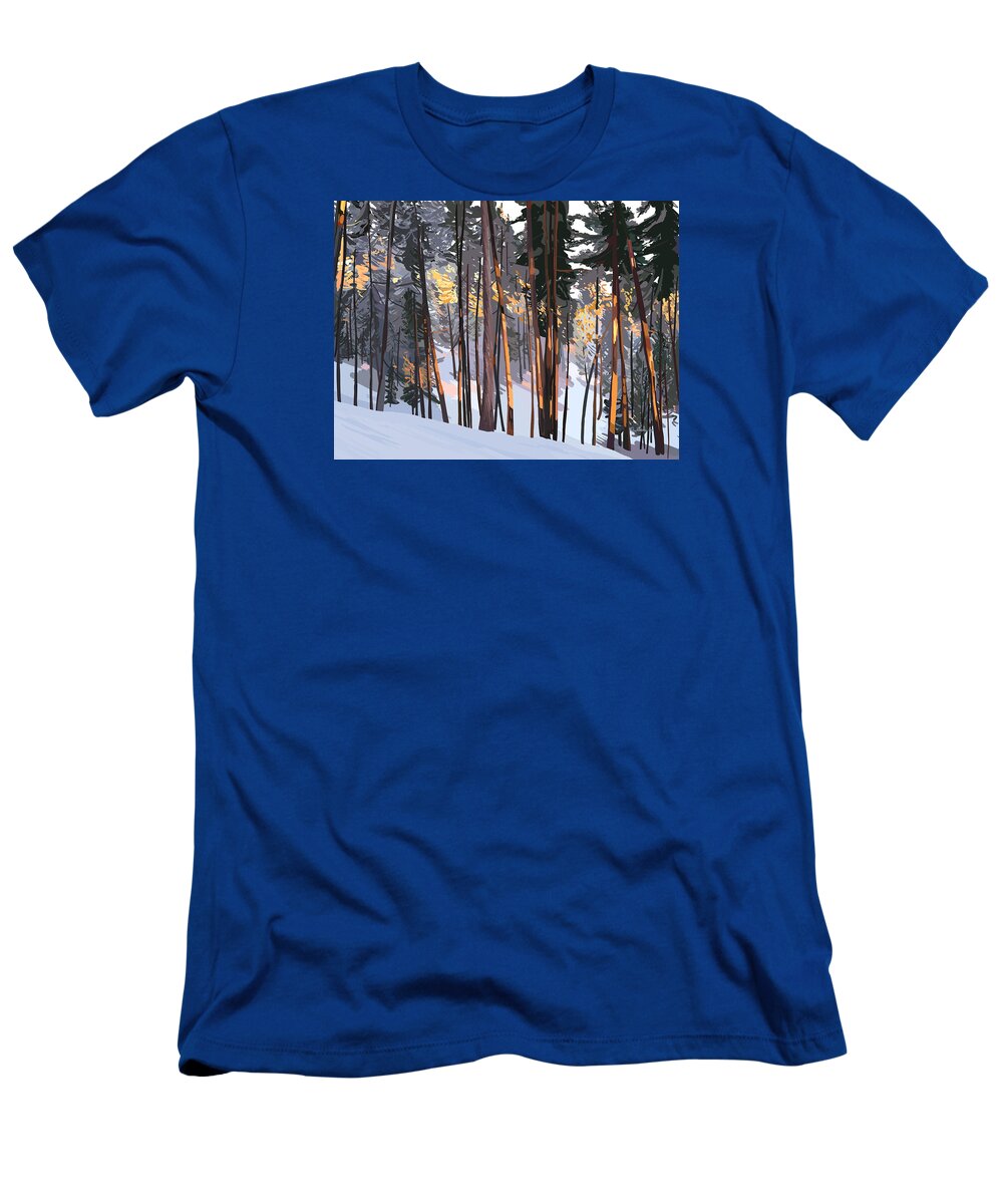 Landscape T-Shirt featuring the painting Office view winter alpenglow by Pam Little