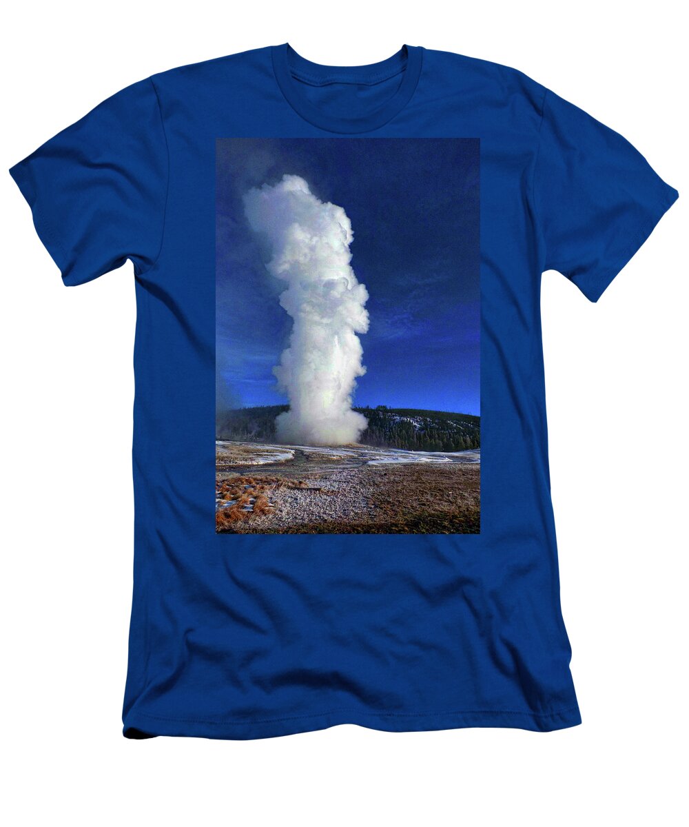 Old Faithful Eruption T-Shirt featuring the photograph Old Faithful in Winter by C Sitton