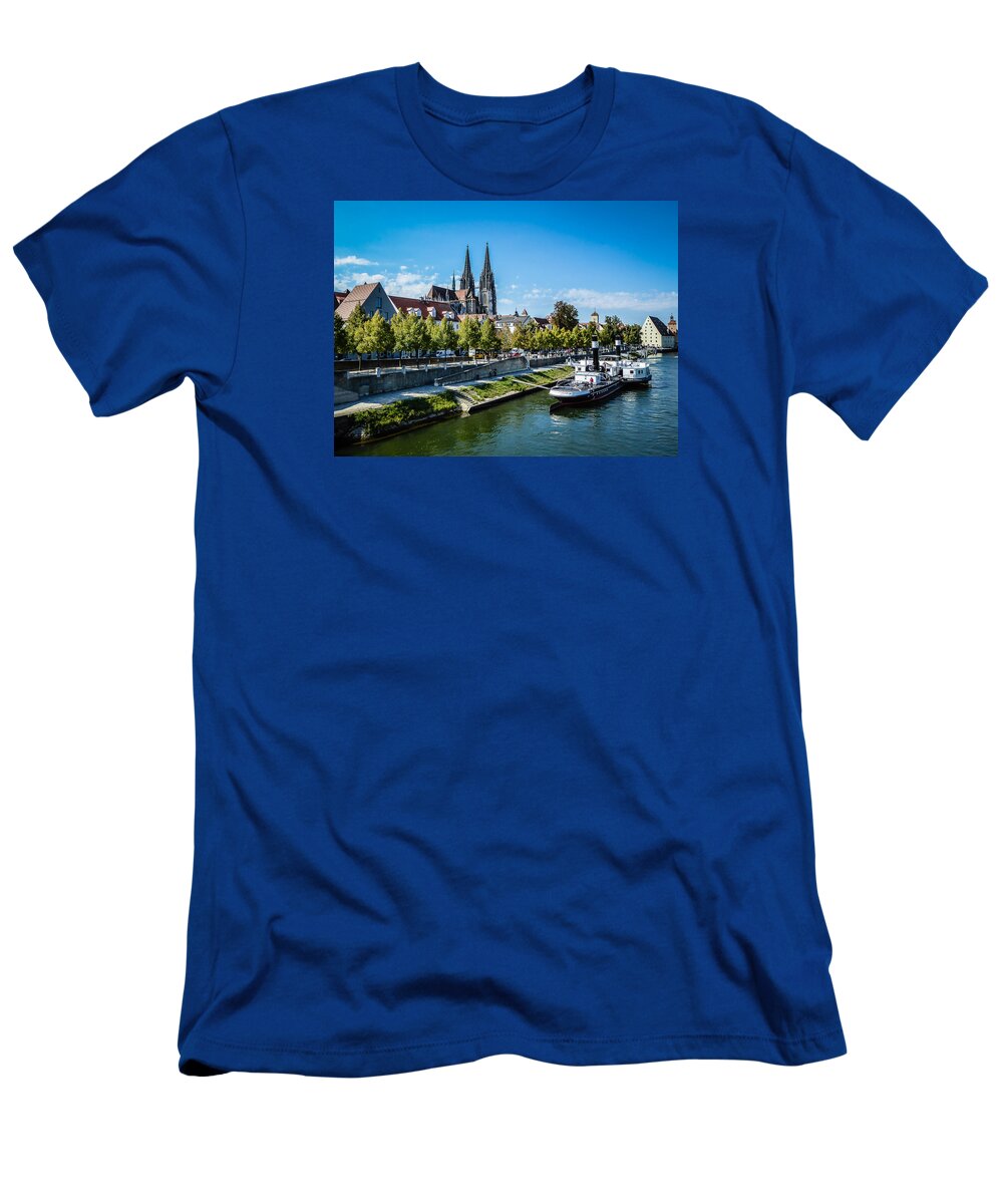 Regensgurg T-Shirt featuring the photograph Old Regensburg Cityscape by Pamela Newcomb