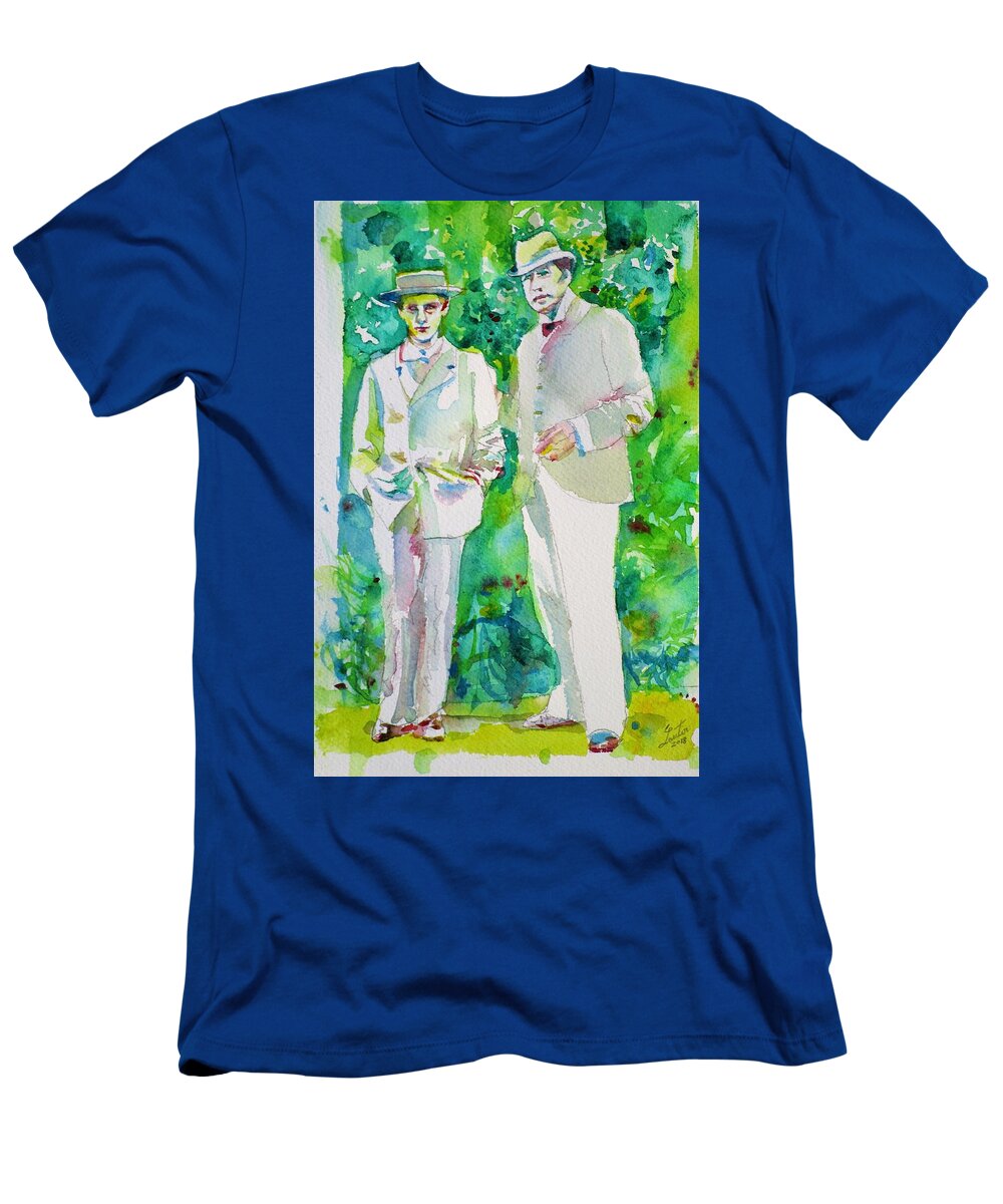 Wilde T-Shirt featuring the painting OSCAR WILDE and BOSIE - watercolor portrait.2 by Fabrizio Cassetta