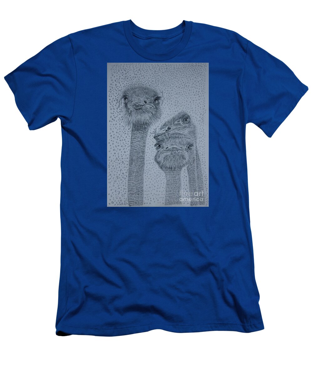 Ostrich T-Shirt featuring the drawing Ostrich Umbrella by David Joyner