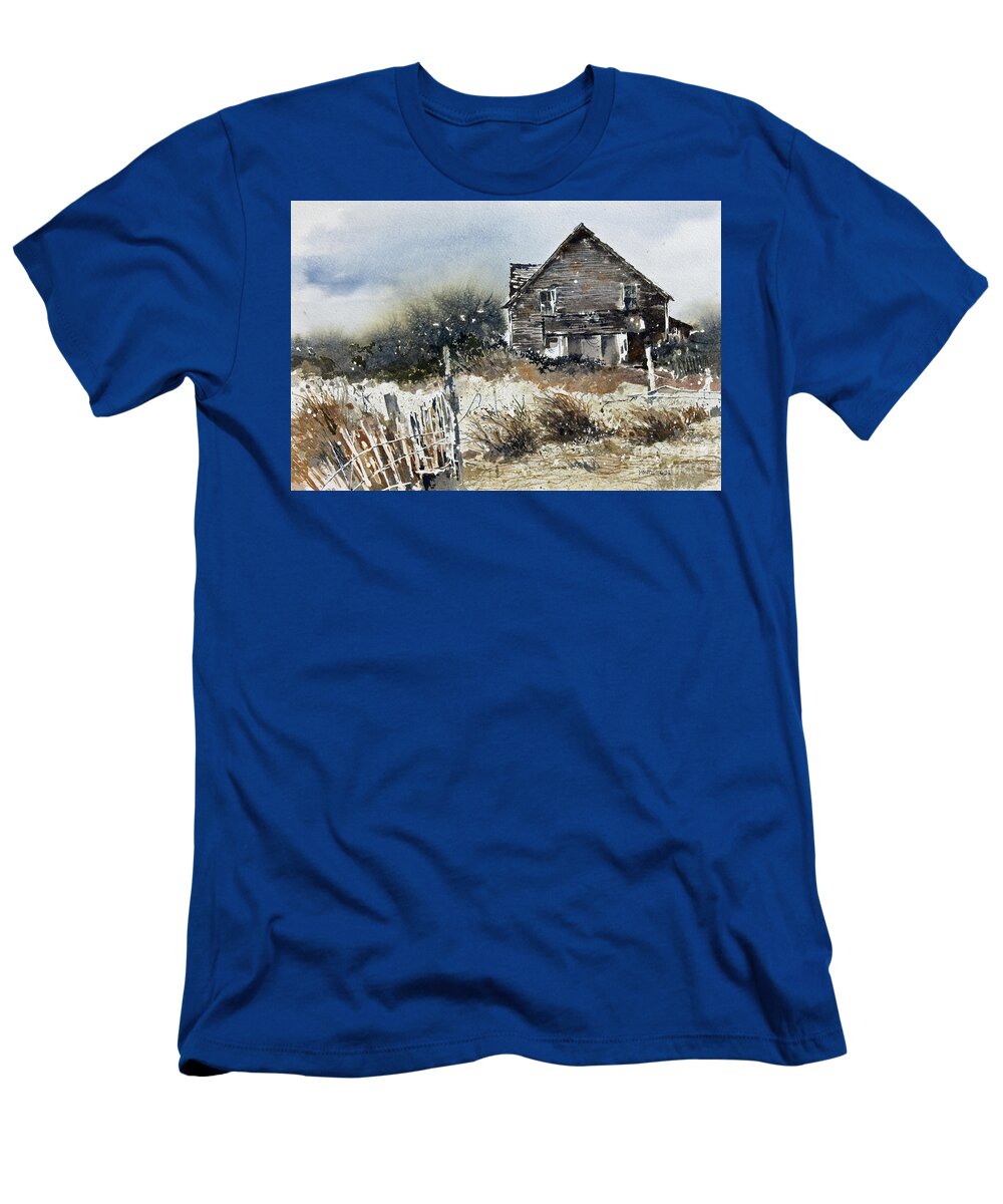 A Weathered T-Shirt featuring the painting Outer Banks Shack by Monte Toon