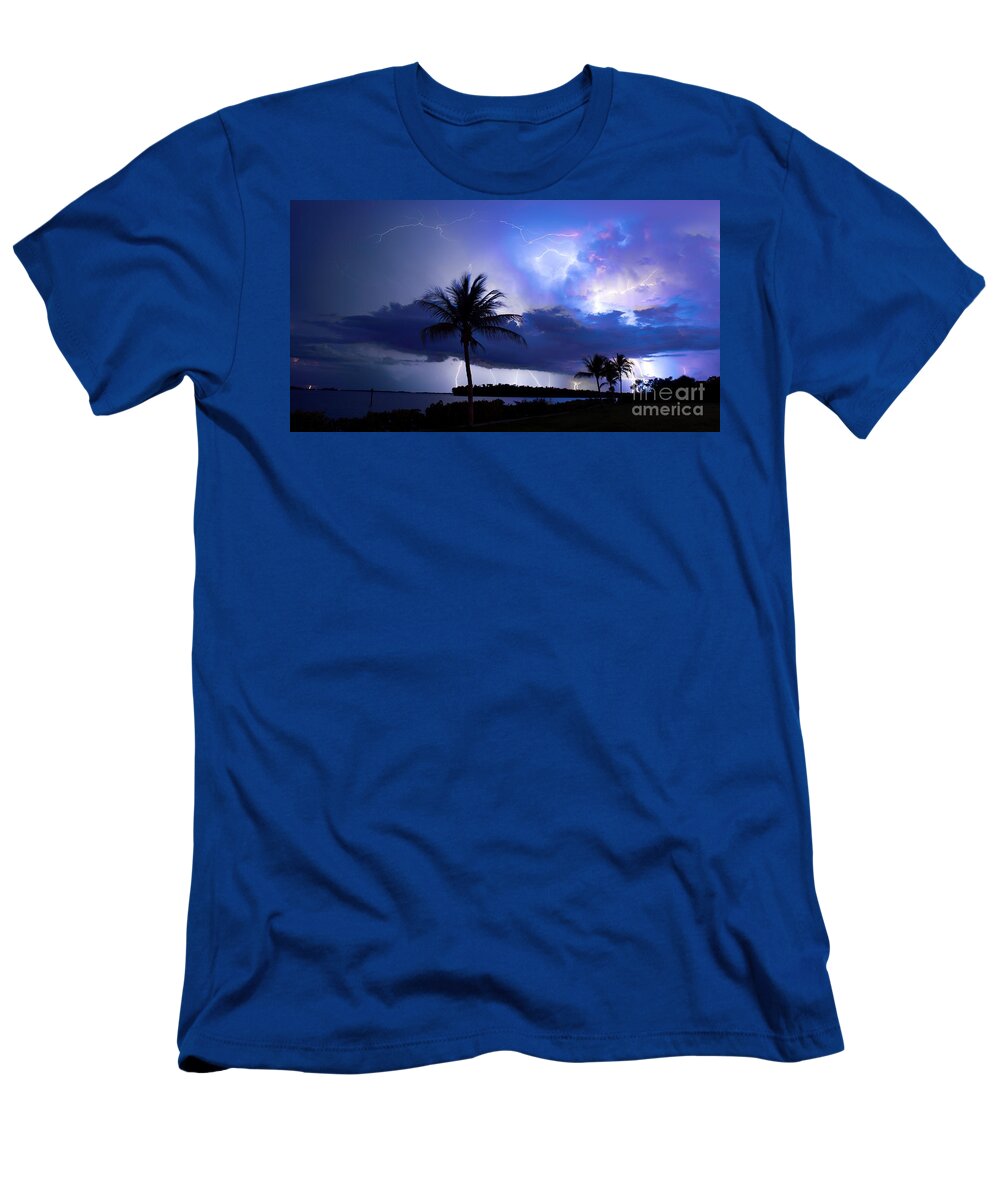 Lightning T-Shirt featuring the photograph Palm Tree Nights by Quinn Sedam