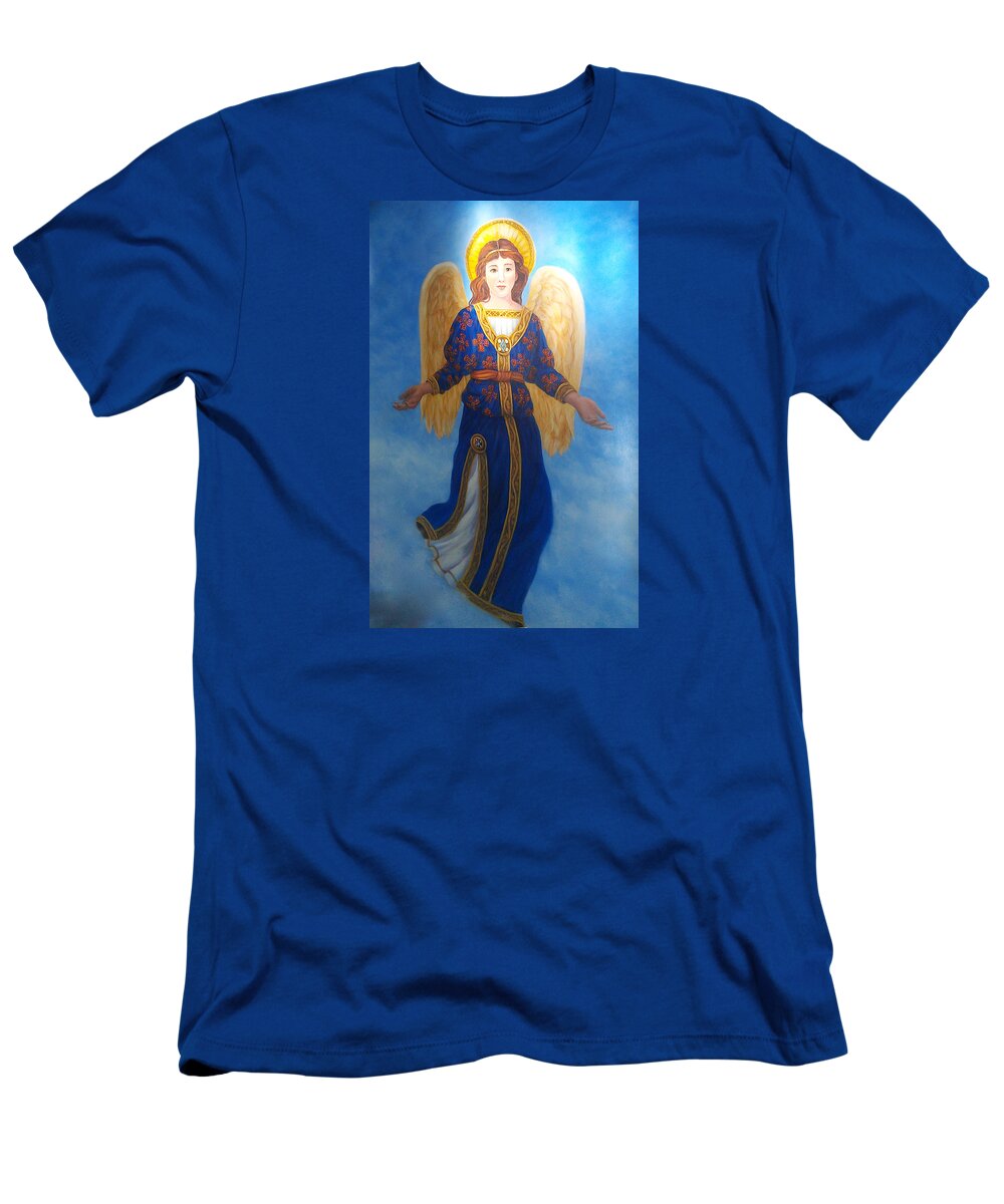Religious T-Shirt featuring the painting Pam's Angel by Lynne Pittard