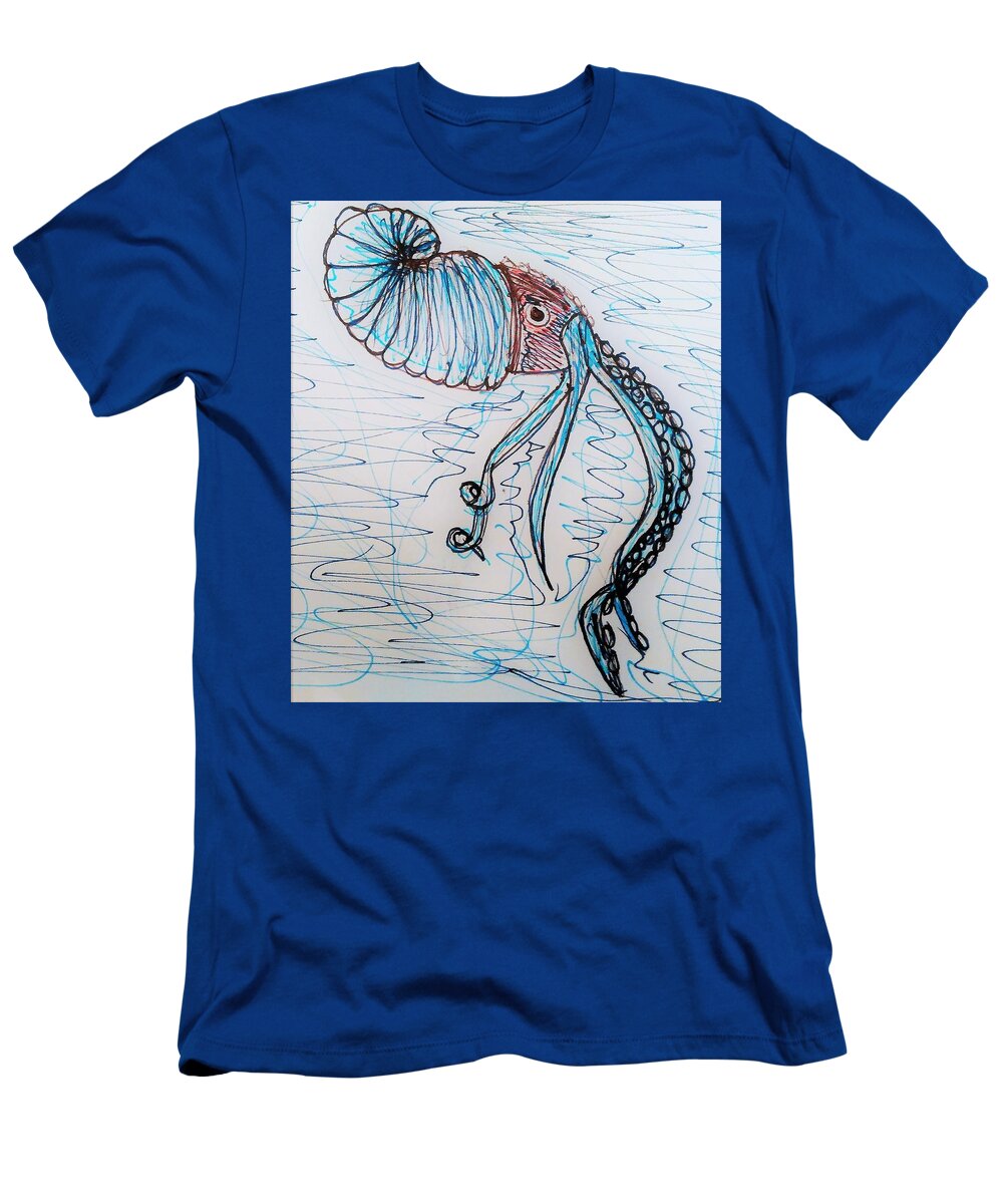 Paper T-Shirt featuring the drawing Paper Nautilus by Andrew Blitman