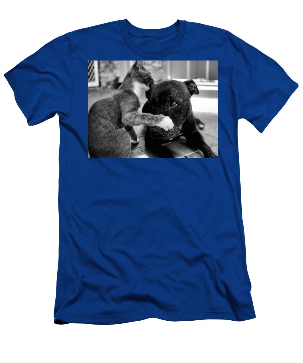 Portrait T-Shirt featuring the photograph Patches and Motey play 3 BnW by Michael Blaine