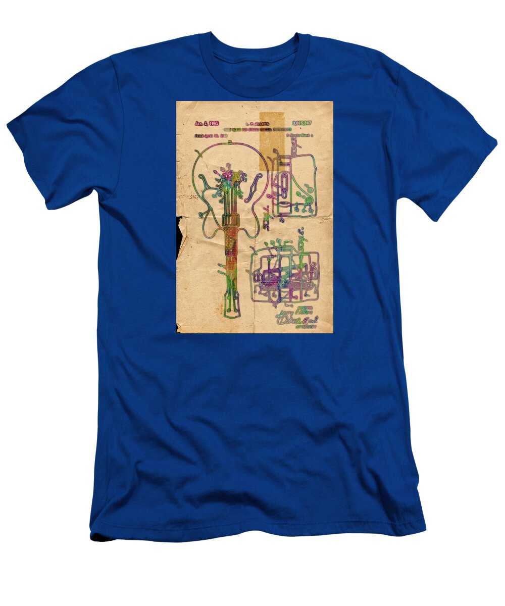 Patent T-Shirt featuring the painting Patent Gibson Guitar Drawing Poster Print by Robert R Splashy Art Abstract Paintings
