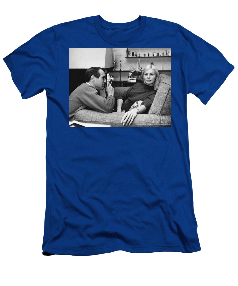 Actress T-Shirt featuring the photograph Paul Newman and Joanne Woodward by Louis Goldman