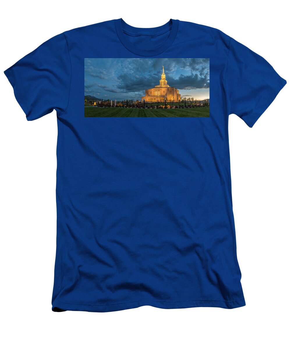 Payon T-Shirt featuring the photograph Payson Temple Panorama by Dustin LeFevre