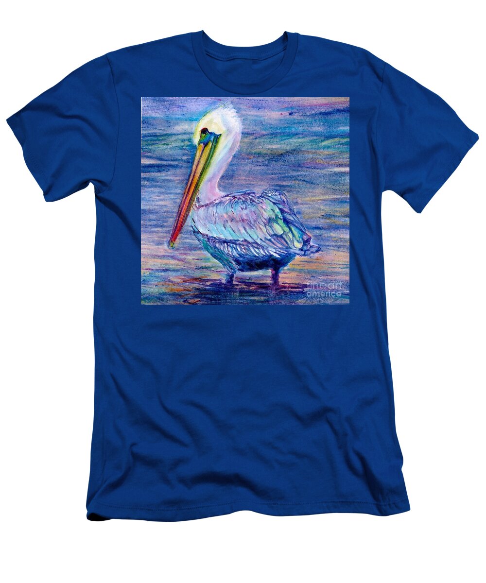 Cynthia Pride Watercolor Paintings T-Shirt featuring the painting Pelican Gaze by Cynthia Pride