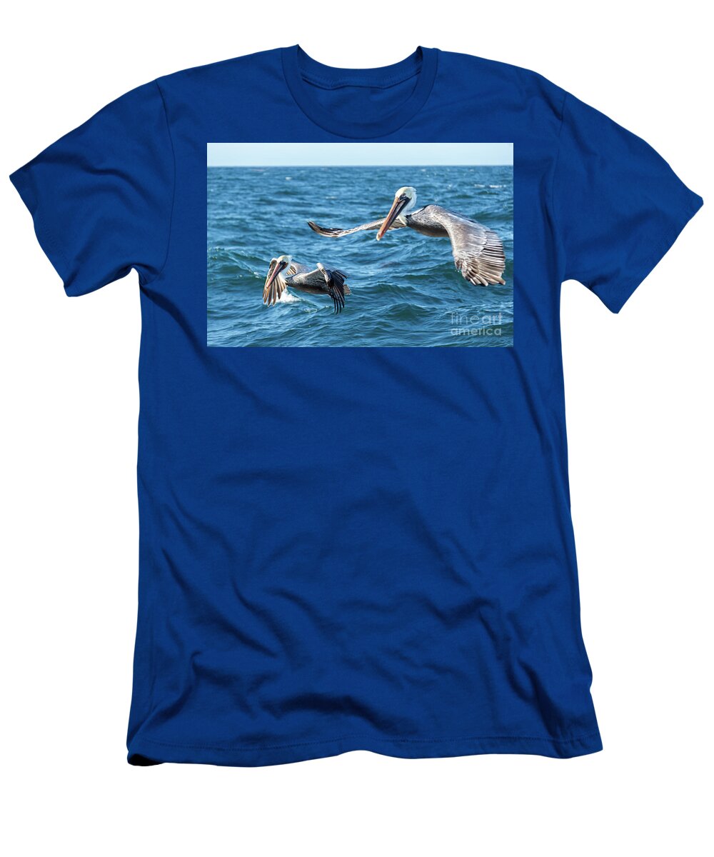 Pelican T-Shirt featuring the photograph Pelicans Flying by Robert Bales