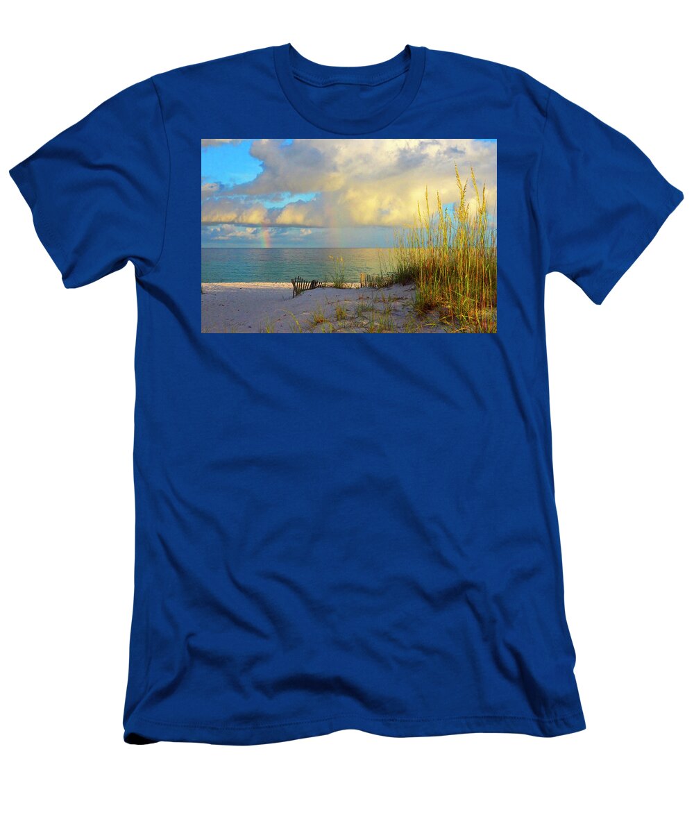 Rainbow T-Shirt featuring the photograph Pensacola Rainbow at Sunset by Marie Hicks