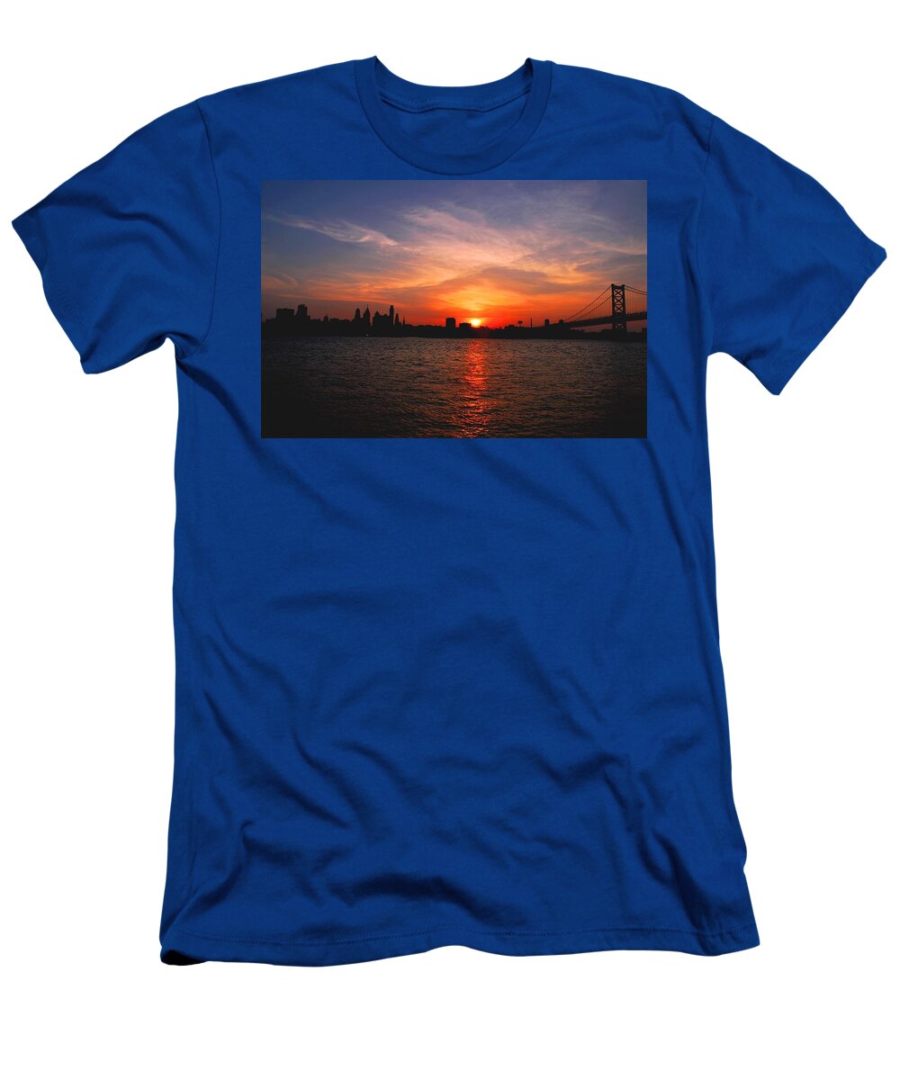 Philadelphia T-Shirt featuring the photograph Philadelphia Skyline with Bridge Sunset by Matt Quest