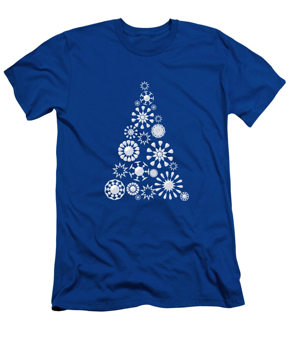 Interior T-Shirt featuring the digital art Pine Tree Snowflakes - Baby Blue by Anastasiya Malakhova