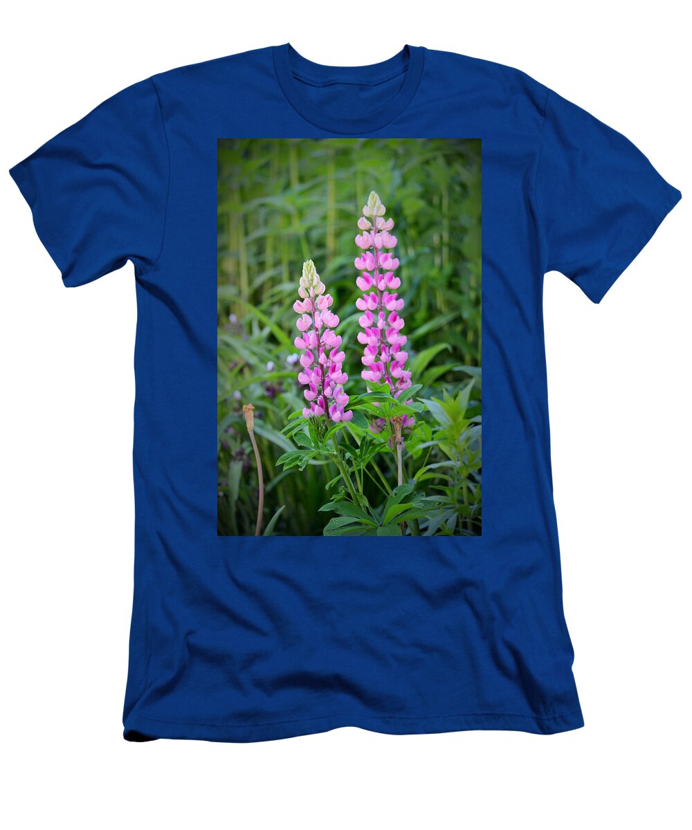 Pink T-Shirt featuring the photograph Pink Lupine Pair by Lena Hatch