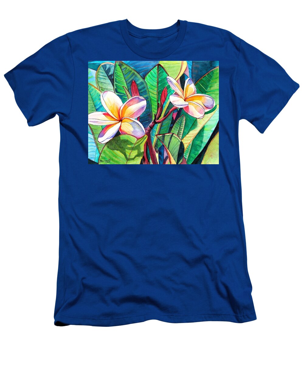 Plumeria T-Shirt featuring the painting Plumeria Garden by Marionette Taboniar